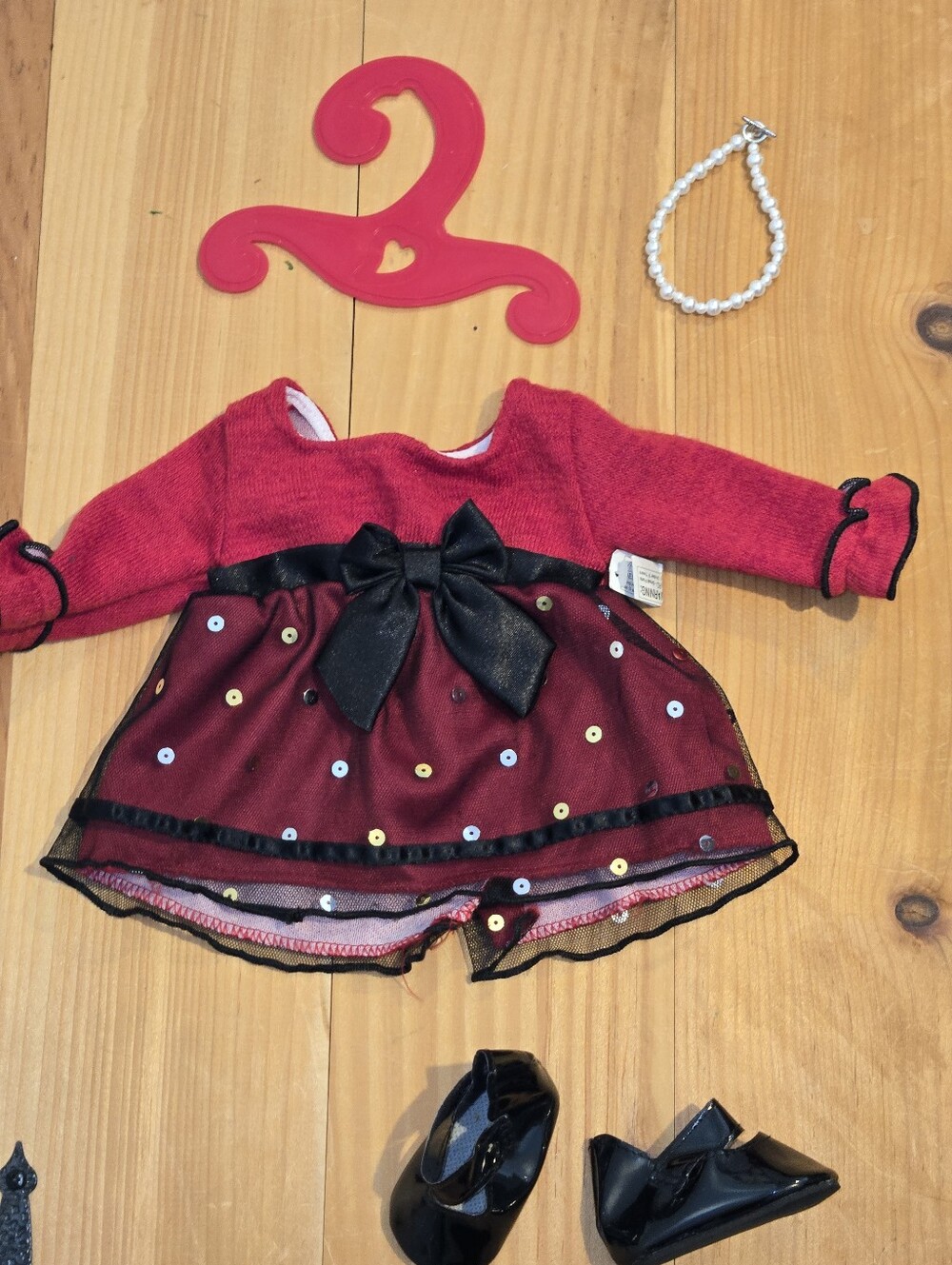 Red Girls' Party Doll Dress with Black Bow